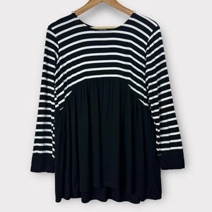 Hemish USA Blouse Striped Long Sleeved Peplum Black White Medium